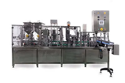 Cup filling and sealing machine for food and dairy cups